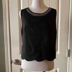 Lush Black Sleeveless Crop Top Beaded Neckline Scalloped Hemline
